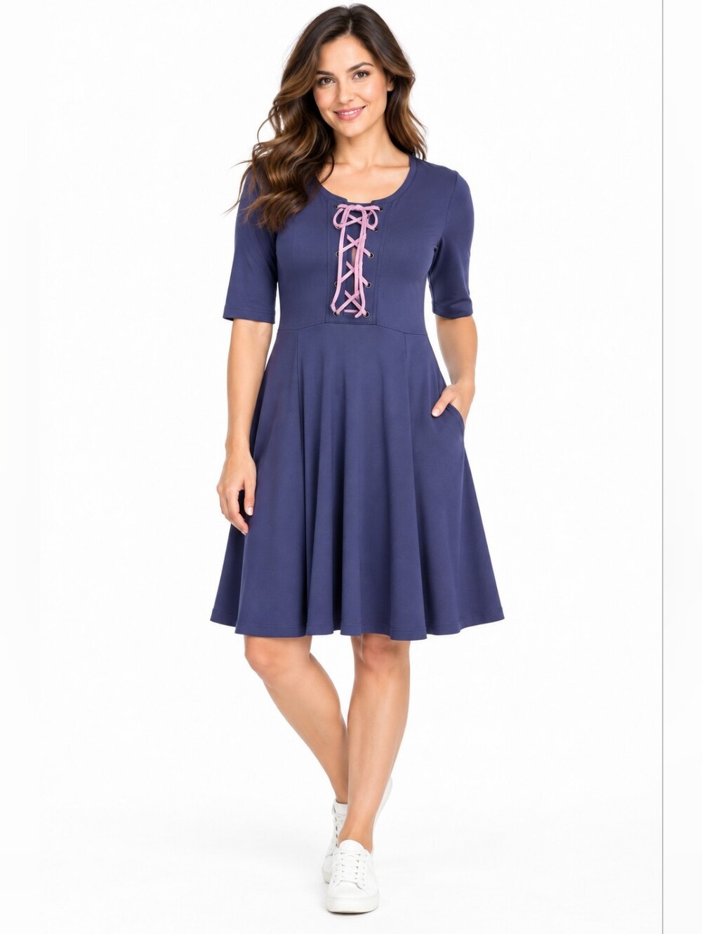 Maeve Anthropologie Lace-Up Fit & Flare Dress Medium Renaissance Pockets chic